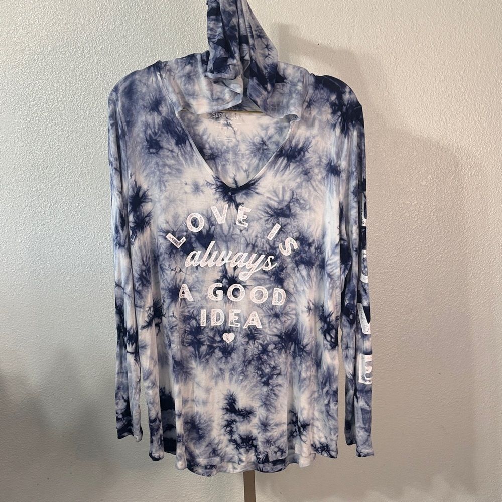 Torrid Blue Tie-Dye Long Sleeve  hooded Top